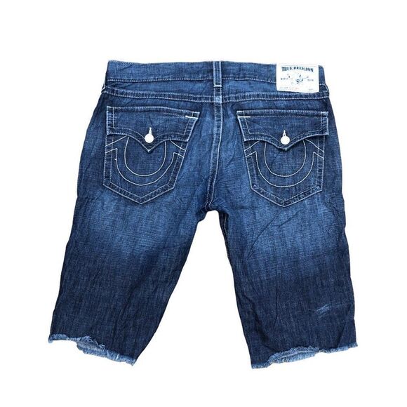 Vintage True Religion Jeans Shorts Size 38 CUT OFF FLAP T Blue - Picture 2 of 7